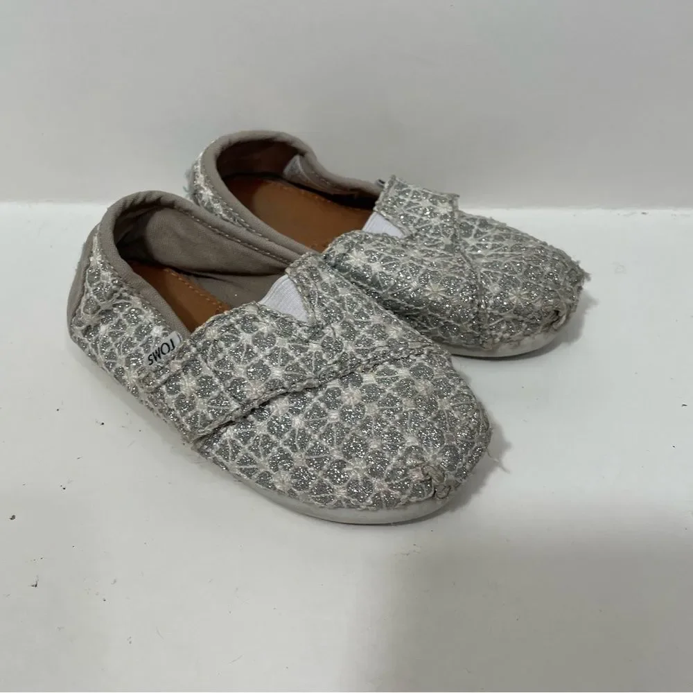 Toms Silver Glitter Slide On Canvas Loafers